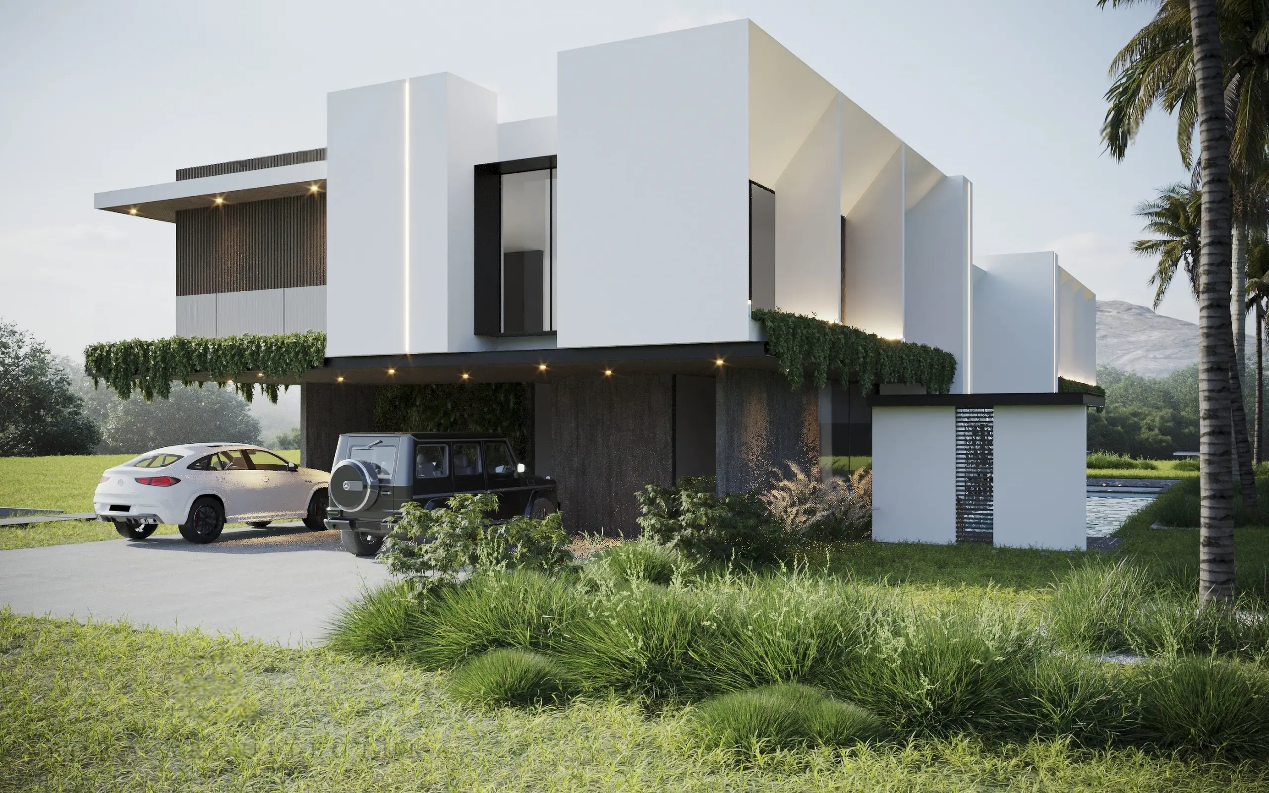 Una casa moderna de dos pisos.