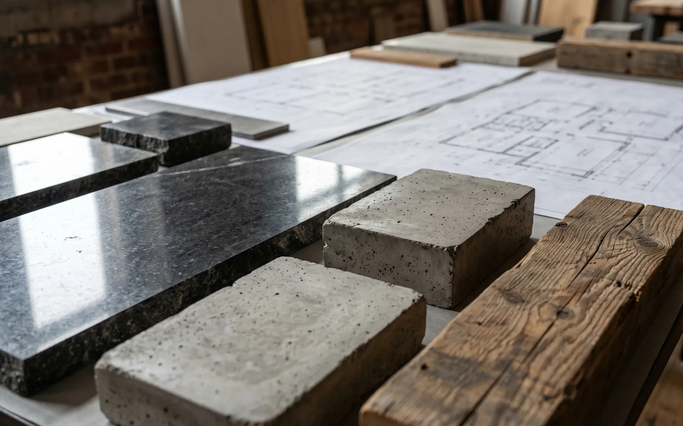 Muestras de materiales premium y acabados de alta gama sobre una mesa para el dise&ntilde;o de interiores de una casa de lujo por RBA Residences.