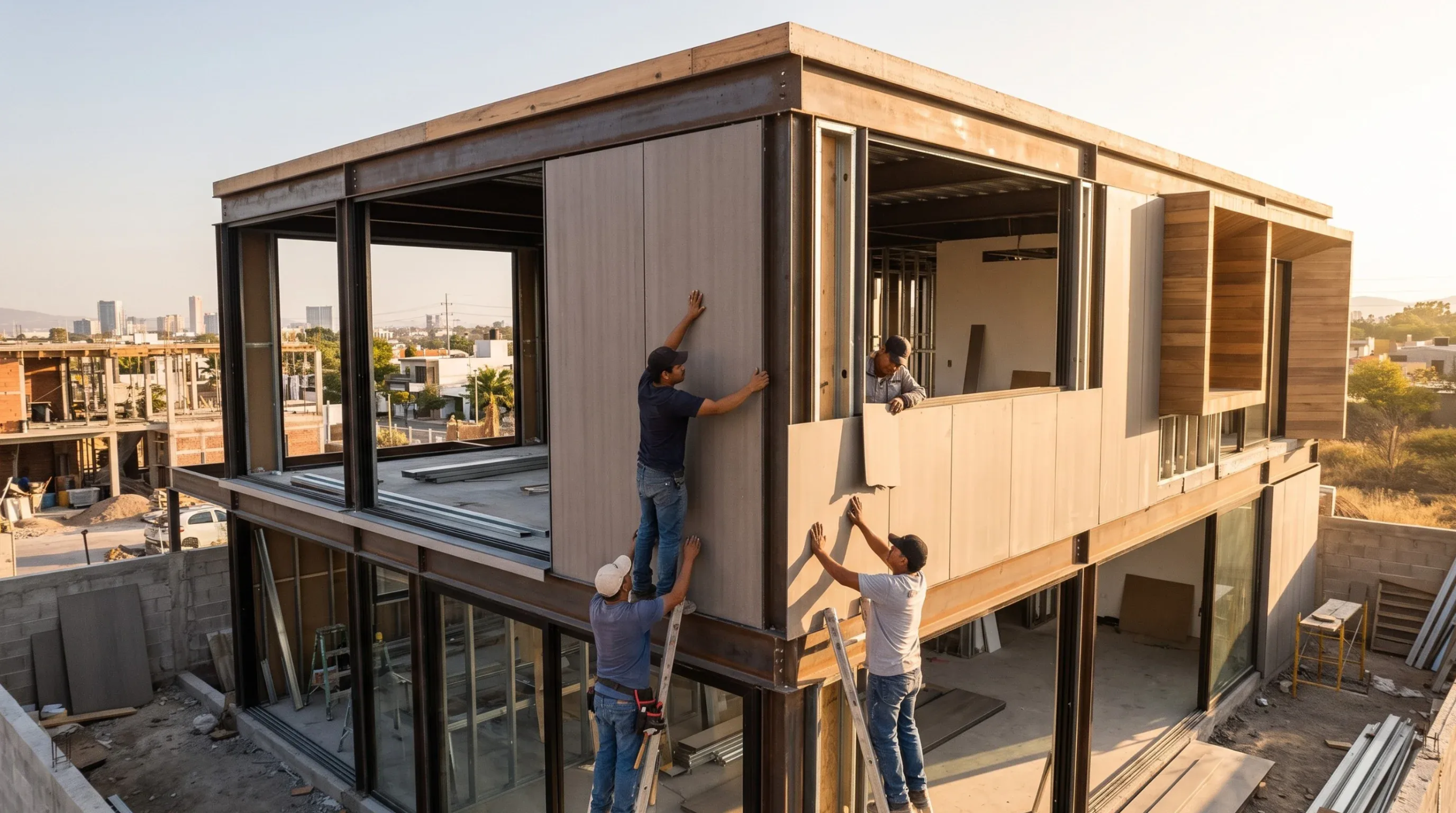 Trabajador de la construcción de RBA Residences edificando con precisión y dedicación en el sitio de obra de una residencia de lujo en Zapopan.