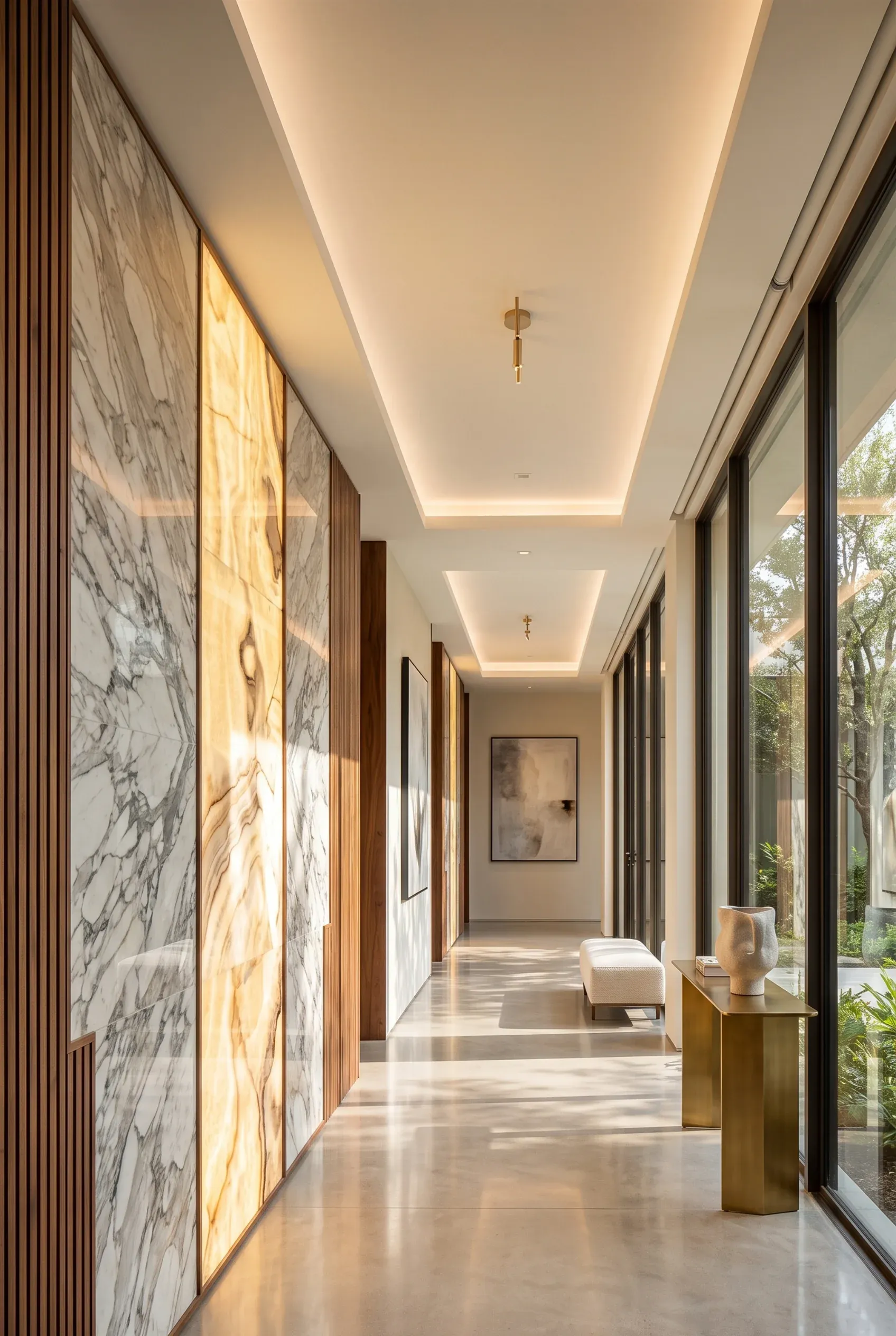 Vestíbulo interior de una casa de lujo con diseño elegante, amplio y acabados premium, proyecto de RBA Residences en Zapopan.