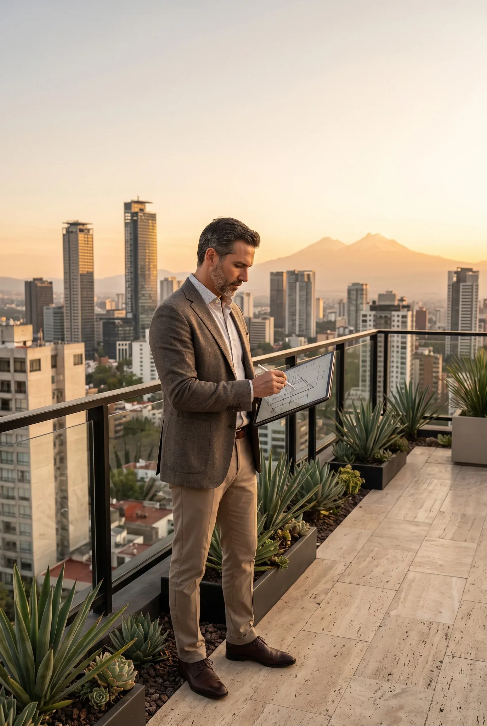 Vista de un entorno de diseño digital con esquemas de alambre (wireframe) y revisión de alineación del sitio en una pantalla, representando la precisión tecnológica y orientación estratégica de RBA Residences en Zapopan.