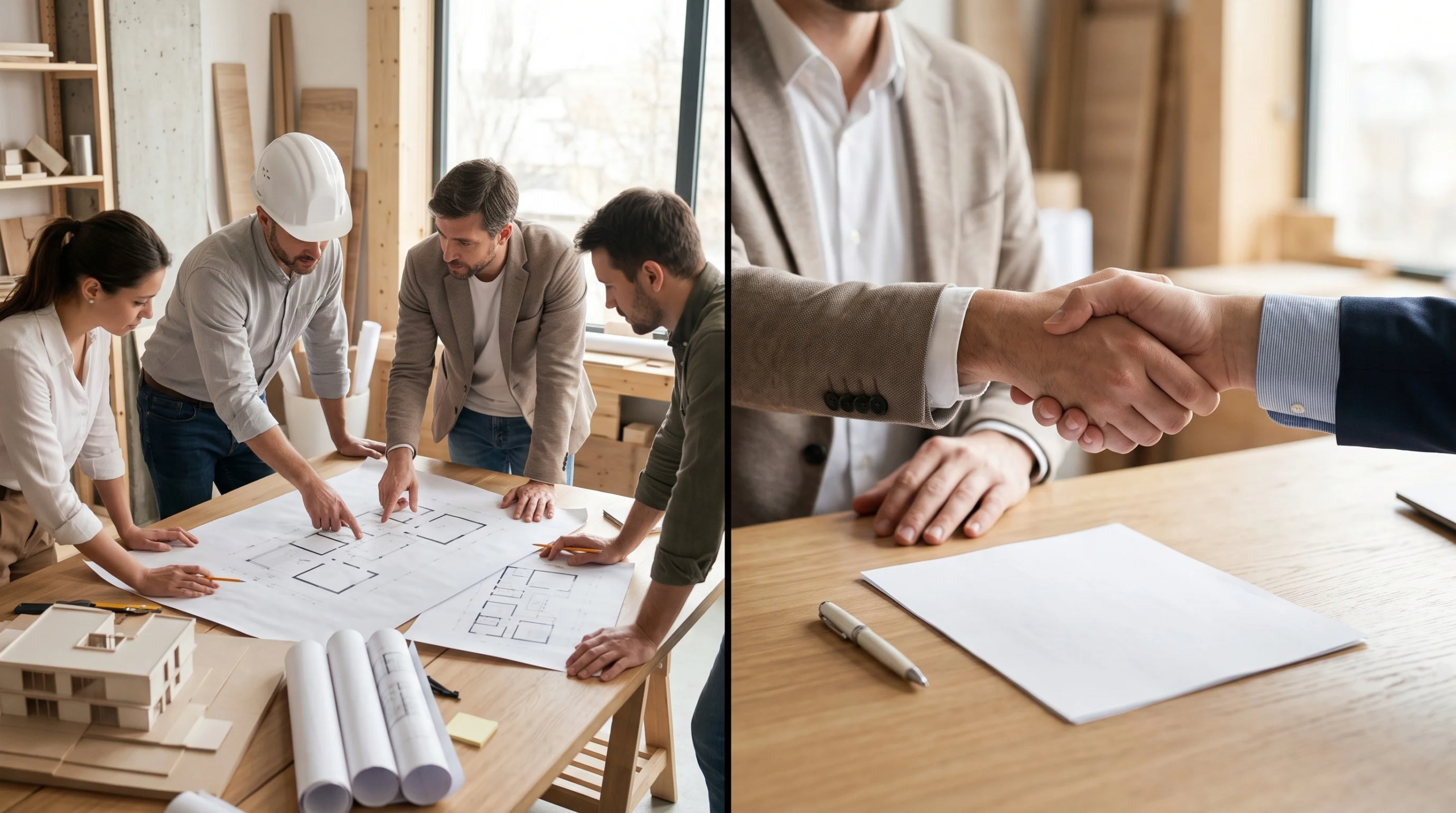 Vista de la entrega final y firma de acuerdos de una residencia de lujo completamente construida, con revisión de planos, comparación de maquetas y auditoría técnica de sistemas MEP y ebanistería de precisión a ras, junto con la activación de protocolos de mantenimiento, representando la culminación del proyecto y la garantía de calidad de RBA Residences en Zapopan.